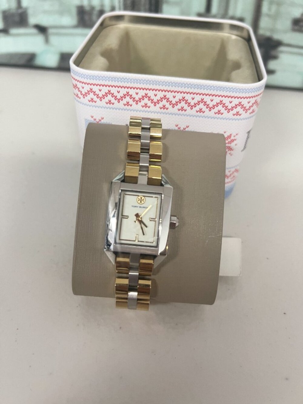 Tory Burch TBW1102 Ladies Two-Tone Rectangle Steel Watch 3ATM Dress Quartz Watch